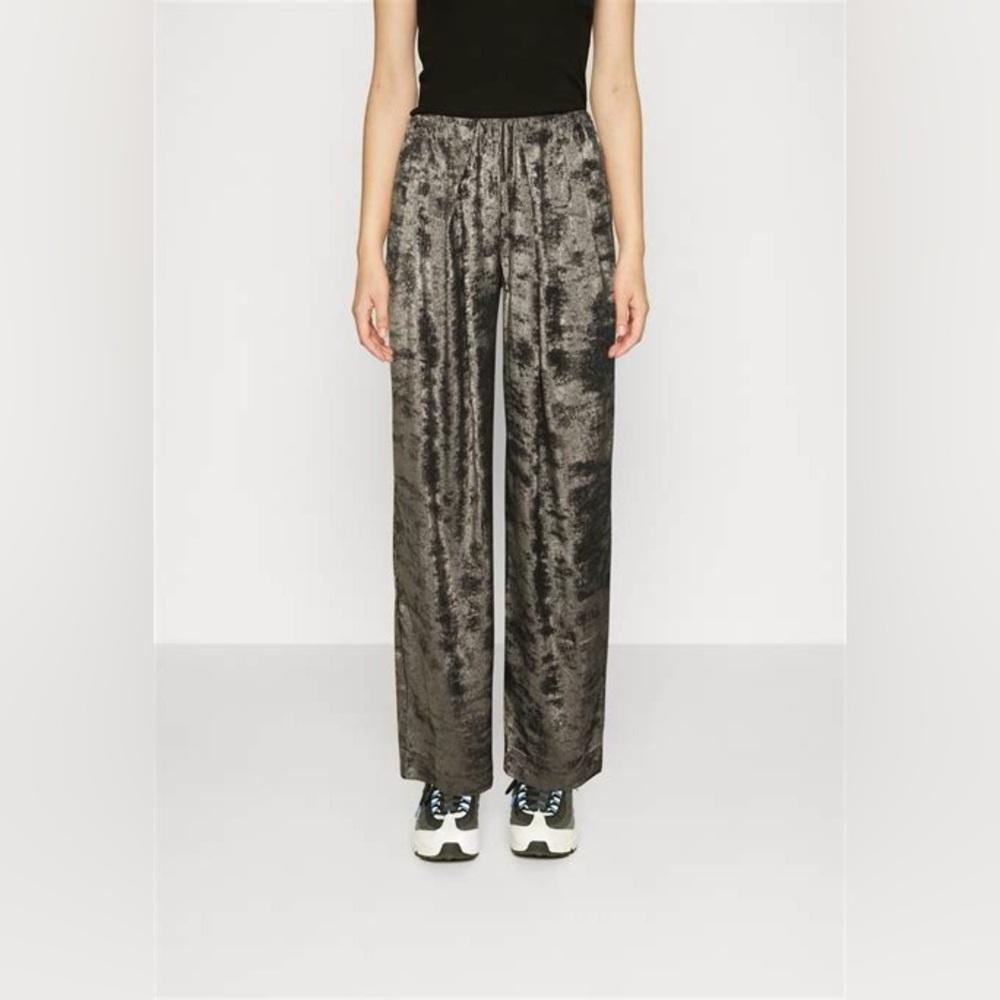 NWT Free People Wide Leg Pants in Metallic Gunmetal Grey